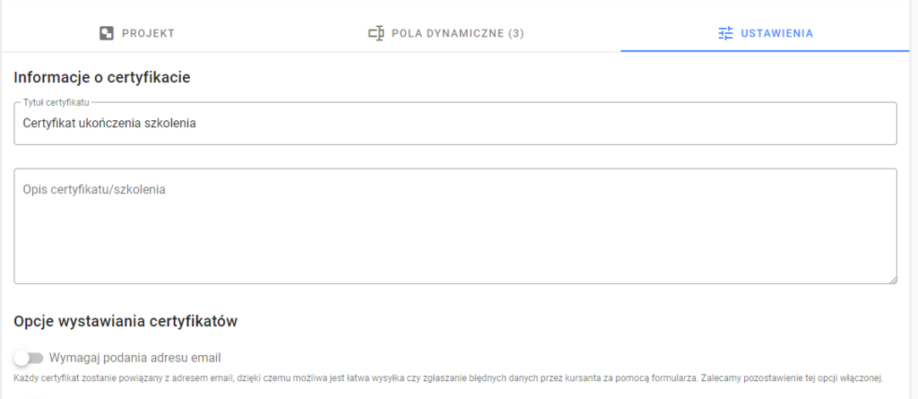 Wymuszenie podania adresu email przy wystawianiu certyfikatu