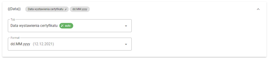 Data wystawienia certyfikatu (auto)