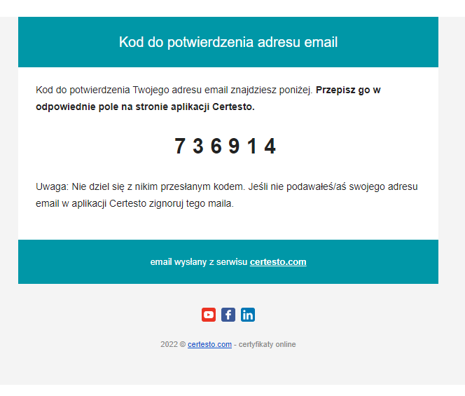 Weryfikacja adresu email odbiorcy certyfikatu