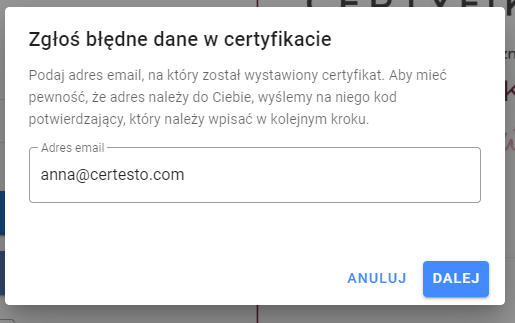 Nowa funkcja: Zgłoszenie błędnych danych