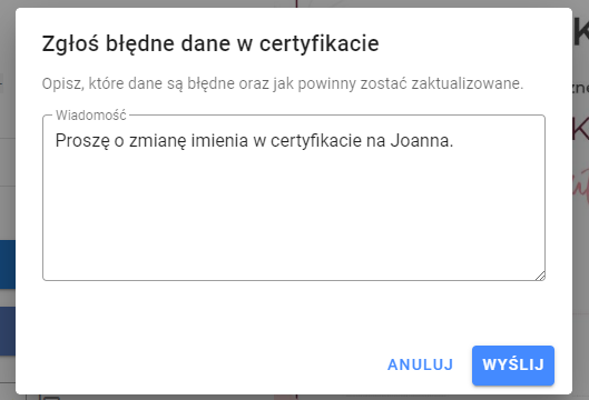Nowa funkcja: Zgłoszenie błędnych danych