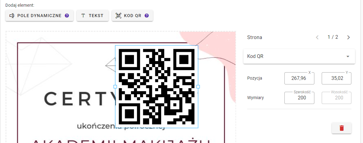 Dodawanie kodu QR do weryfikacji wydrukowanych certyfikatów — dodawanie kodu qr